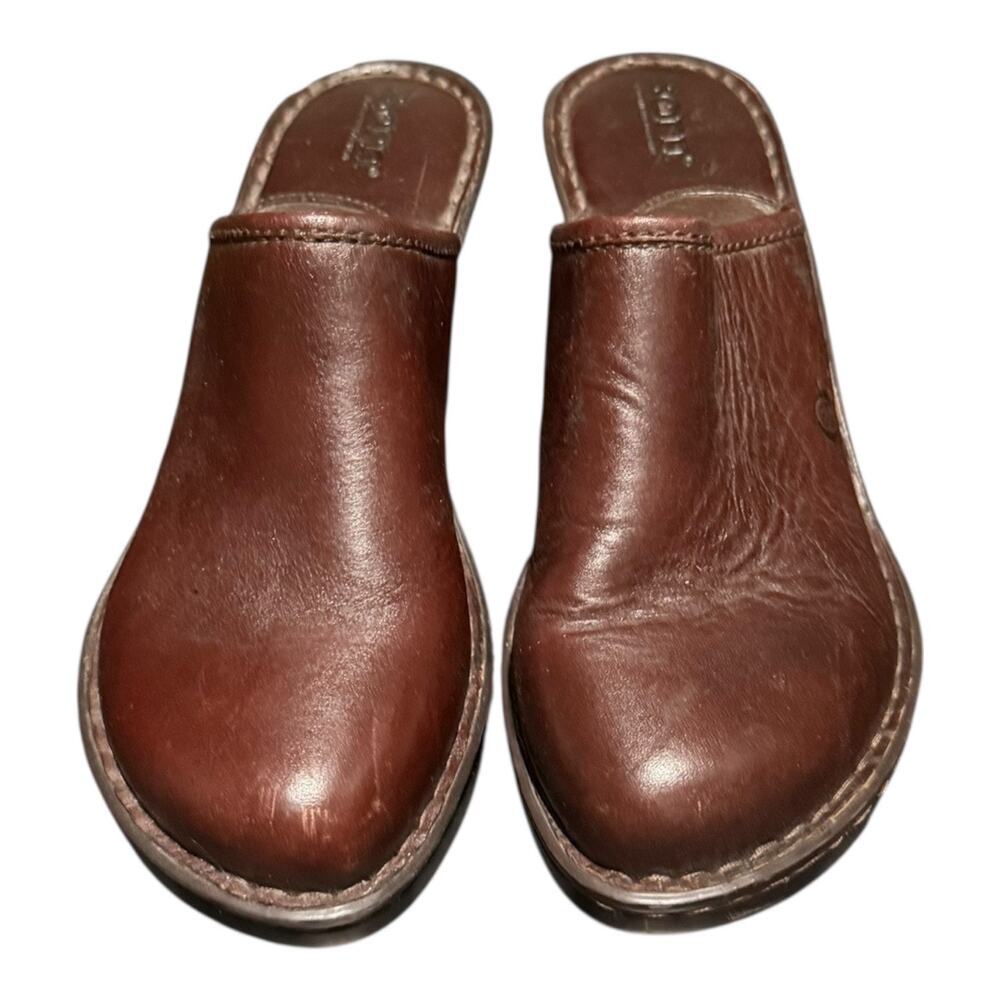 Born Brown Leather Mule Clogs Womens Size 8 EU 39 Slip On Comfort Heeled Shoes - Picture 4 of 10